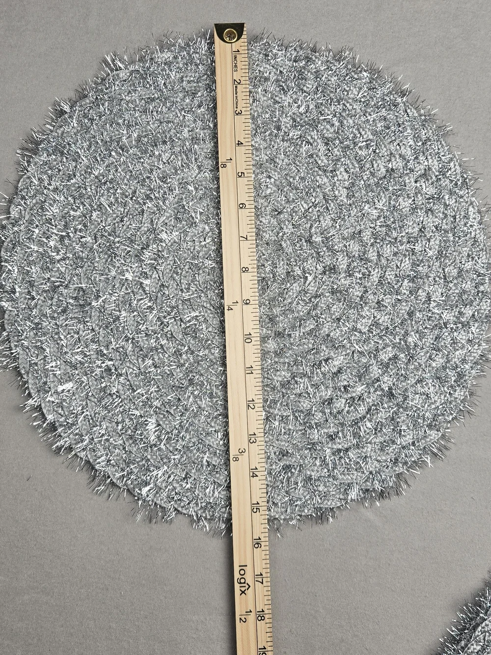 4 Silver Tinsel Round Placemat - Holiday Or New Years
